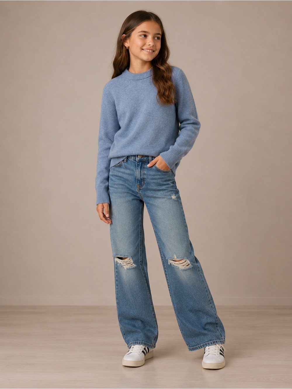 Kids Nowadays Light Blue Crew Neck Merino Wool Sweater
